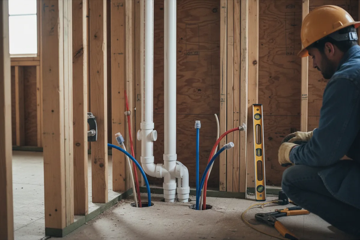 Drain and supply rough-in during Sump Pump Repair in North Chicago